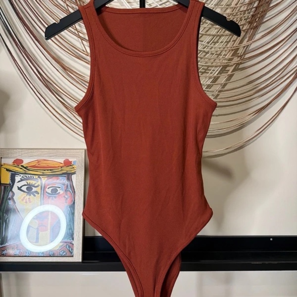 SHEIN Rust Ribbed Scoop Neck Kids One-Piece Bodysuit